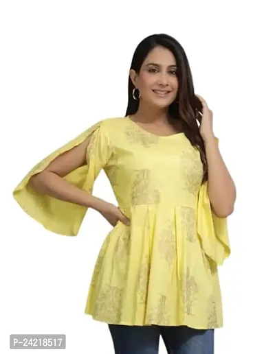 Women Viscose Rayon Cape Top for Women Girls Regular Wear Top Office Wear Top Color Yellow (XX-Large)