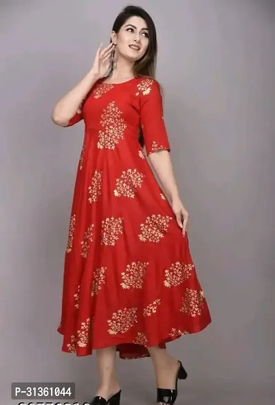 Stylish Red Rayon Kurta For Women-thumb2