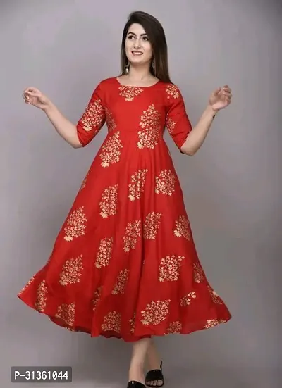 Stylish Red Rayon Kurta For Women-thumb0