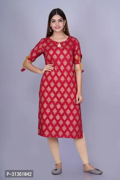 Stylish Maroon Viscose Rayon Kurta For Women-thumb0