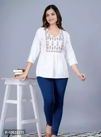 Elegant White Cambric Cotton  Top For Women