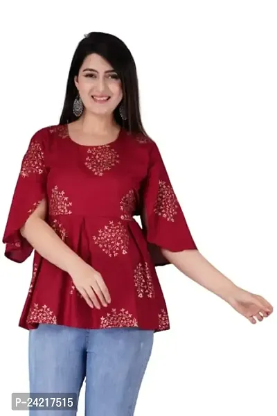 Women Viscose Rayon Cape Top for Women Girls Regular Wear Top Office Wear Top Color Maroon (X-Large)-thumb1