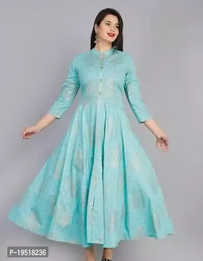 Indo-western Blue  Cotton Blend Gown For Women