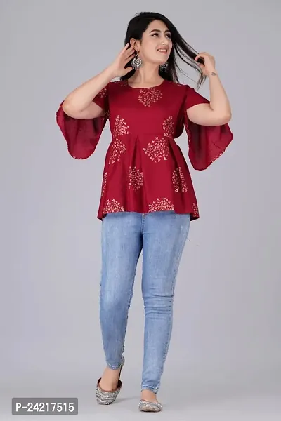 Women Viscose Rayon Cape Top for Women Girls Regular Wear Top Office Wear Top Color Maroon (X-Large)-thumb5