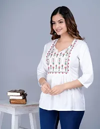 Women Embroidered Viscose Rayon Cape Top Kurta for Women Girls Regular Wear Top Office Wear Top Color White (X-Large)-thumb4