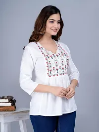 Women Embroidered Viscose Rayon Cape Top Kurta for Women Girls Regular Wear Top Office Wear Top Color White (X-Large)-thumb3