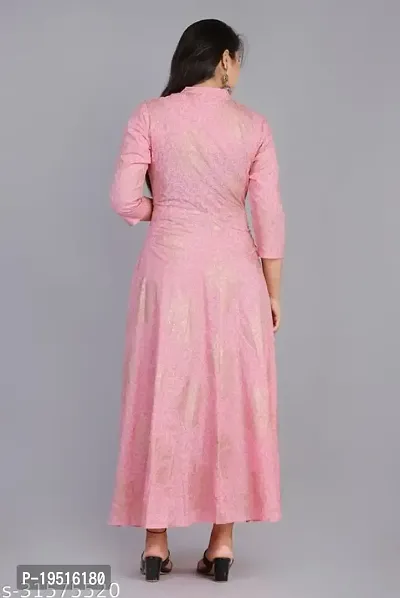 A-Line Pink  Cotton Blend Kurta For Women-thumb2