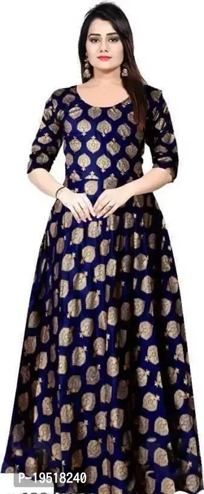 Indo-western Blue  Cotton Blend Gown For Women-thumb0