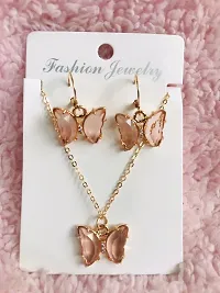 Stylish Butterfly Crystal Necklace And Earrings Set For Women-thumb1