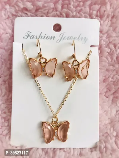 Stylish Butterfly Crystal Necklace And Earrings Set For Women-thumb2