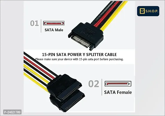 Power Cord SATA 15 Pin (1 Male to 2 Female) Power Extension Y Splitter Cable (for- Desktop  DVR)-thumb4