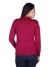 Ogarti Woollen Full Sleeve V Neck Magenta Women's Sweater-thumb2