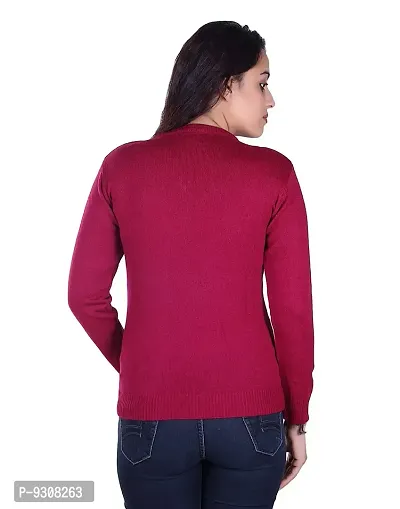 Ogarti Woollen Full Sleeve V Neck Magenta Women's Sweater-thumb3