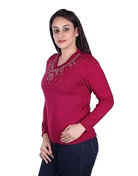 Ogarti Woollen Full Sleeve V Neck Magenta Women's Sweater-thumb1