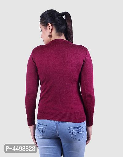 Women's Solid Purple Acrylic Pullover Sweaters-thumb3