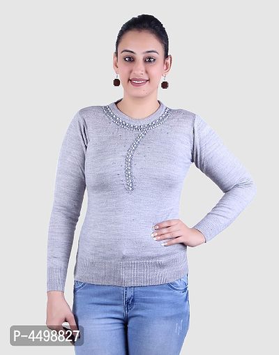 Women's Solid Grey Acrylic Pullover Sweaters