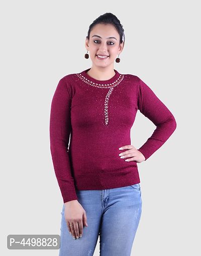 Women's Solid Purple Acrylic Pullover Sweaters