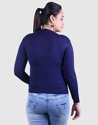 Women's Solid Blue Acrylic Pullover Sweaters-thumb2