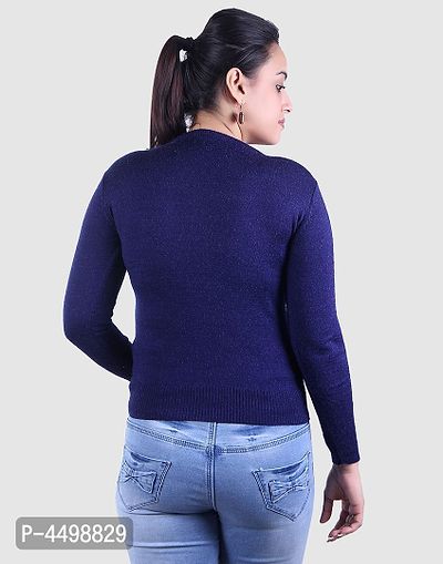 Women's Solid Blue Acrylic Pullover Sweaters-thumb3