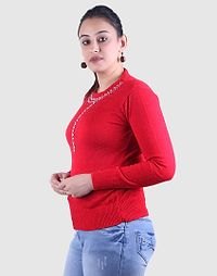 Women's Solid Red Acrylic Pullover Sweaters-thumb1