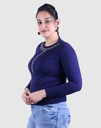 Women's Solid Blue Acrylic Pullover Sweaters-thumb1