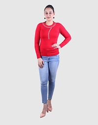 Women's Solid Red Acrylic Pullover Sweaters-thumb3