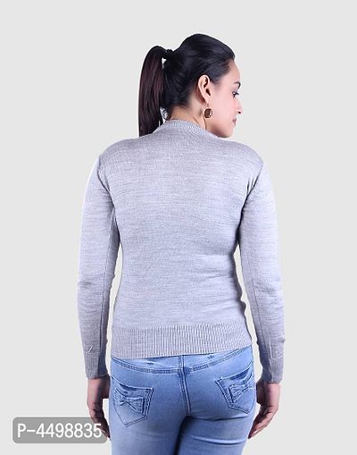 Women's Solid Grey Acrylic Pullover Sweaters-thumb3