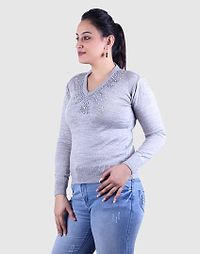 Women's Solid Grey Acrylic Pullover Sweaters-thumb1