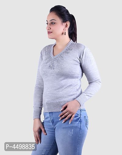 Women's Solid Grey Acrylic Pullover Sweaters-thumb2