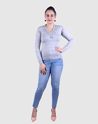 Women's Solid Grey Acrylic Pullover Sweaters-thumb3