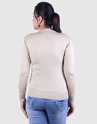 Women's Solid Beige Acrylic Pullover Sweaters-thumb2