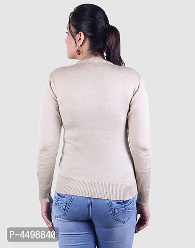 Women's Solid Beige Acrylic Pullover Sweaters-thumb3