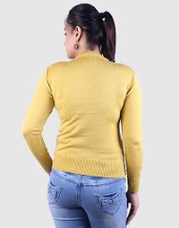 Women's Solid Yellow Acrylic Pullover Sweaters-thumb2