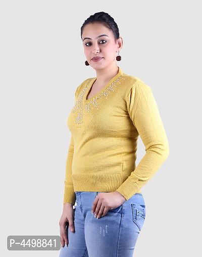 Women's Solid Yellow Acrylic Pullover Sweaters-thumb2