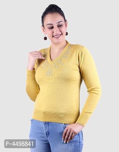 Women's Solid Yellow Acrylic Pullover Sweaters