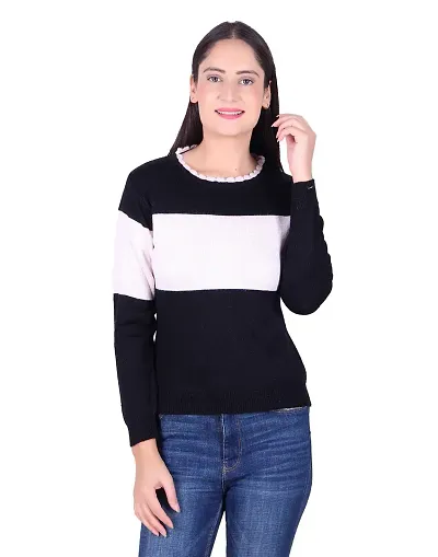 Ogarti Woollen Full Sleeve Round Neck Black Women's Sweater