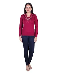 Ogarti Woollen Full Sleeve V Neck Magenta Women's Sweater-thumb3