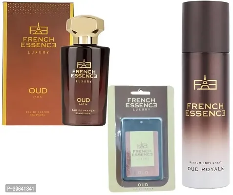 1 FRENCH ESSENCE OUD ROYALE DEODORANT 120ML + 1 FRENCH ESSENCE LUXURY OUD MEN PERFUME 30ML + 1 FRENCH ESSENCE LUXURY OUD POCKET PERFUME 18ML-thumb0