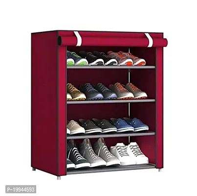 4 Layer  Plastic Book/Shoe/Cloth Foldable Rack for Anywhere Use Maroon  Color-thumb0