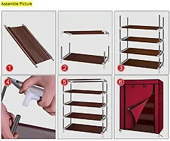 4 Layer  Plastic Book/Shoe/Cloth Foldable Rack for Anywhere Use Maroon  Color-thumb1