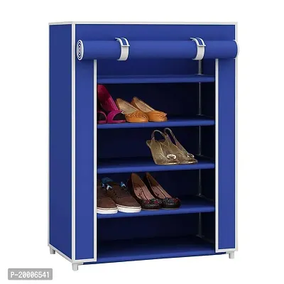 5 Layer  Plastic Book/Shoe/Cloth Foldable Rack for Anywhere Use  Blue Color-thumb0
