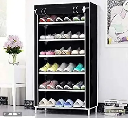 6 Layer  Plastic Book/Shoe/Cloth Foldable Rack for Anywhere Use Black Color-thumb0