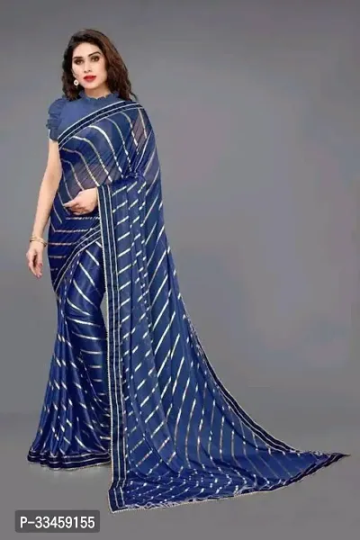 Beautiful Art Silk Blue Foil Print  Saree with Blouse piece For Women