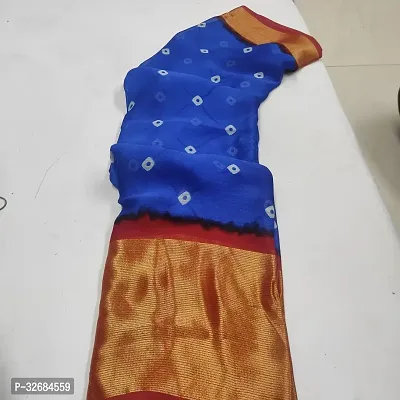 Elegant Blue Chiffon Saree with Blouse piece For Women-thumb0