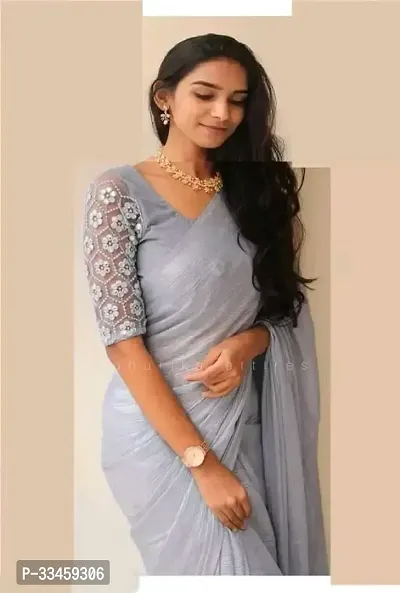 Beautiful Chiffon Grey Solid  Saree with Blouse piece For Women-thumb0