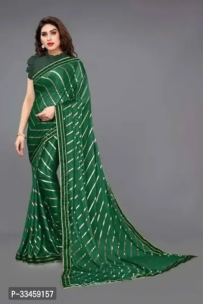 Beautiful Art Silk Green Foil Print  Saree with Blouse piece For Women-thumb0