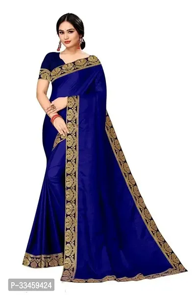 Beautiful Art Silk Navy Blue Lace Work  Saree with Blouse piece For Women-thumb0