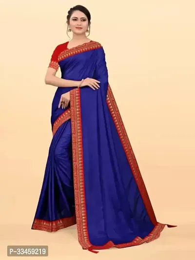 Beautiful Art Silk Navy Blue Lace Work  Saree with Blouse piece For Women-thumb0