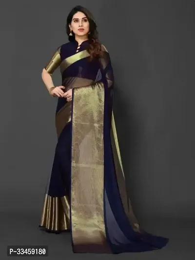 Beautiful Chiffon Black Zari  Saree with Blouse piece For Women-thumb0