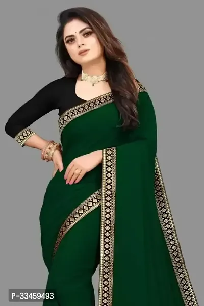 Beautiful Art Silk Green Lace Work  Saree with Blouse piece For Women-thumb0